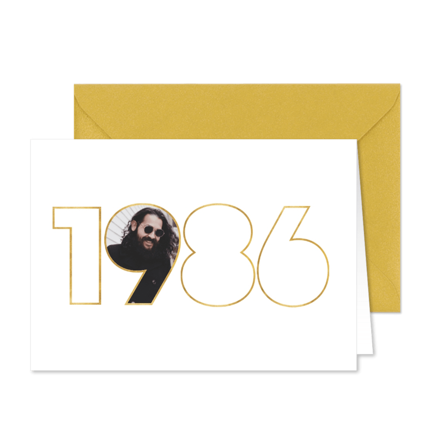 Geburtstagseinladung 1986 mit Fotocollage - Karteneindruck
