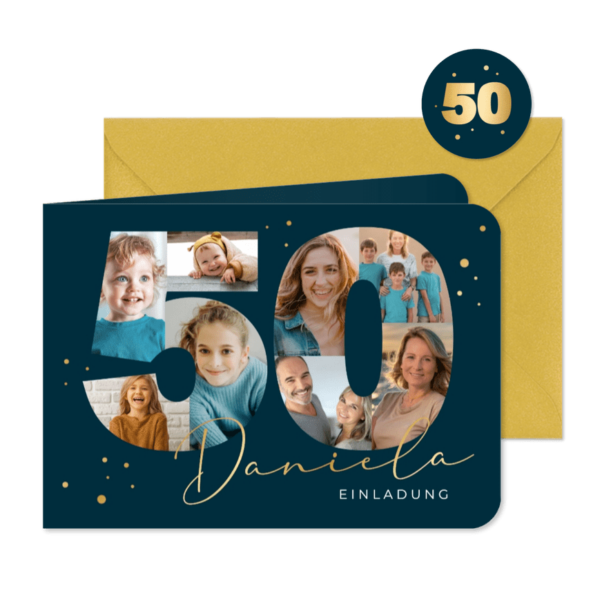 Geburtstagseinladung 50. Geburtstag eigene Fotos - Karteneindruck