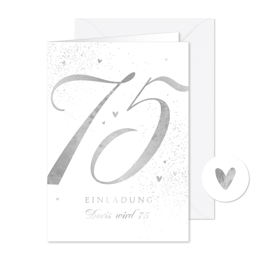 Geburtstagseinladung 75. Geburtstag Silberdruck - Karteneindruck
