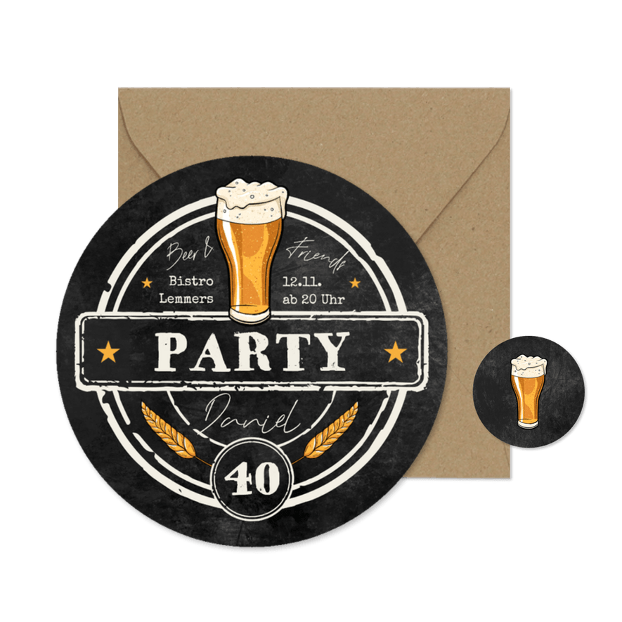 Geburtstagseinladung Bierdeckel-Optik rund - Karteneindruck
