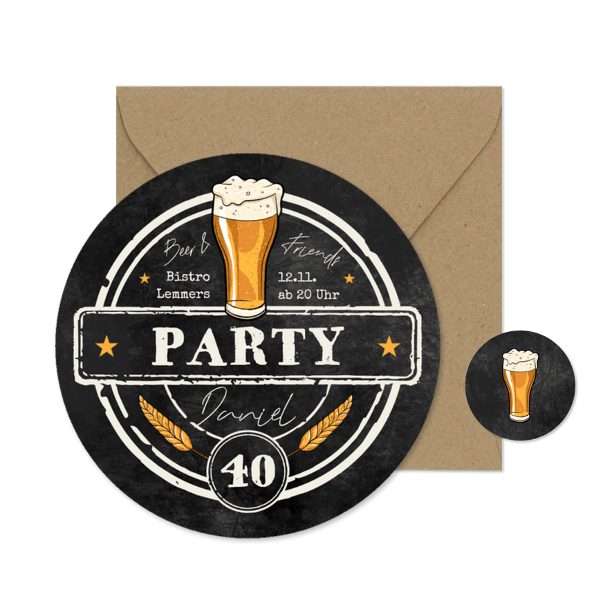 Geburtstagseinladung Bierdeckel rund - Karteneindruck
