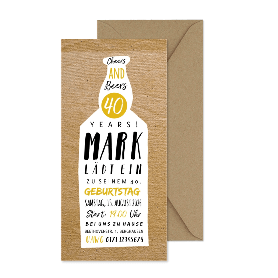 Geburtstagseinladung Bierflasche Typografie - Karteneindruck
