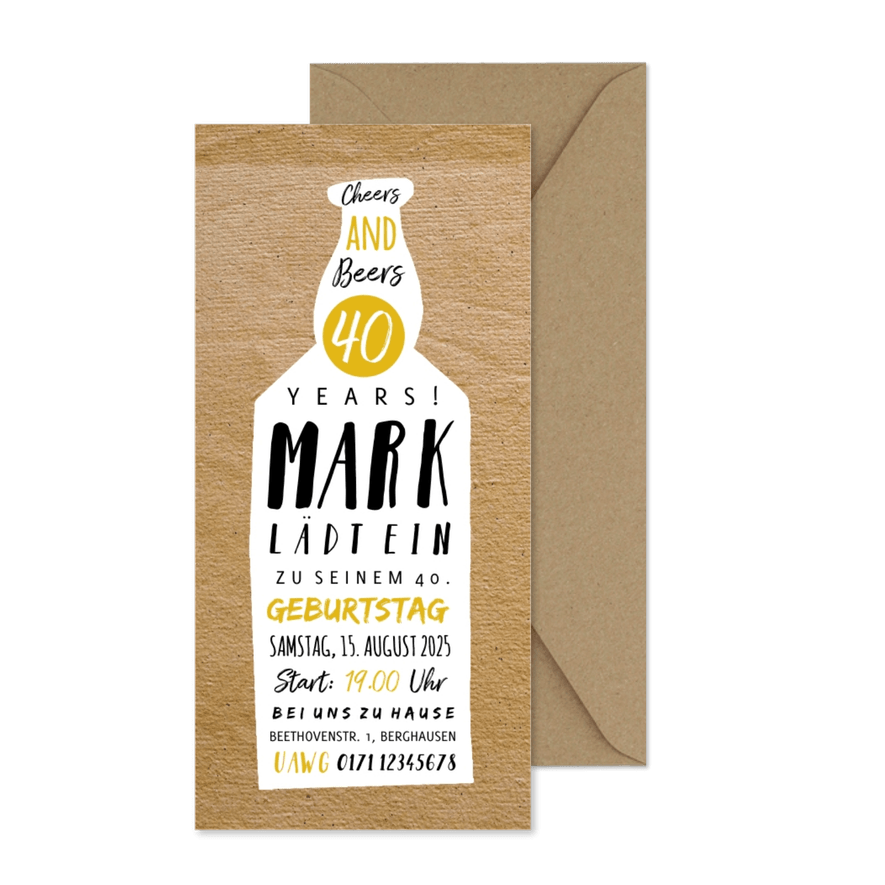 Geburtstagseinladung Bierflasche Typografie - Karteneindruck