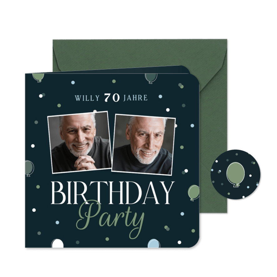 Geburtstagseinladung 'Birthday Party' Fotocollage - Karteneindruck
