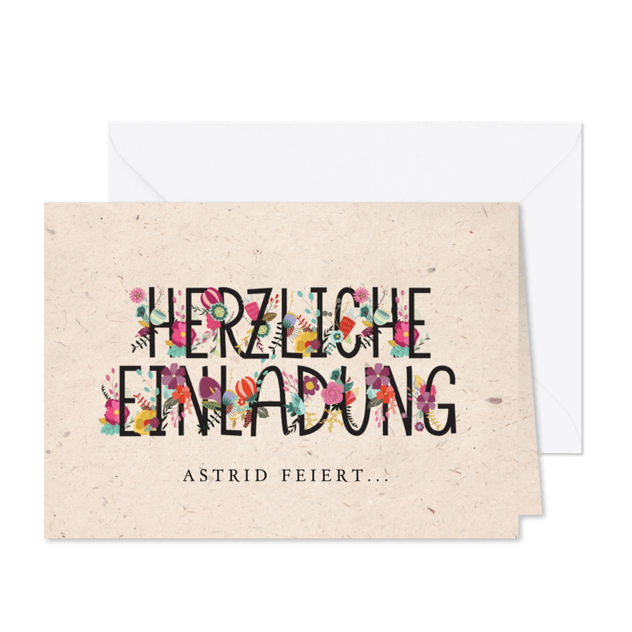 Geburtstagseinladung Blumenbuchstaben - Karteneindruck