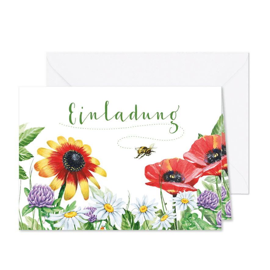 Geburtstagseinladung Blumenwiese und Biene - Karteneindruck
