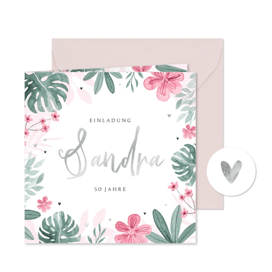Geburtstagseinladung botanisch Silberdruck - Karteneindruck
