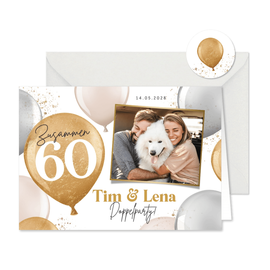 Geburtstagseinladung Doppelparty Foto & Luftballons - Karteneindruck
