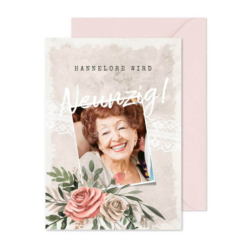 Geburtstagseinladung Foto & Rosen klassisch - Karteneindruck