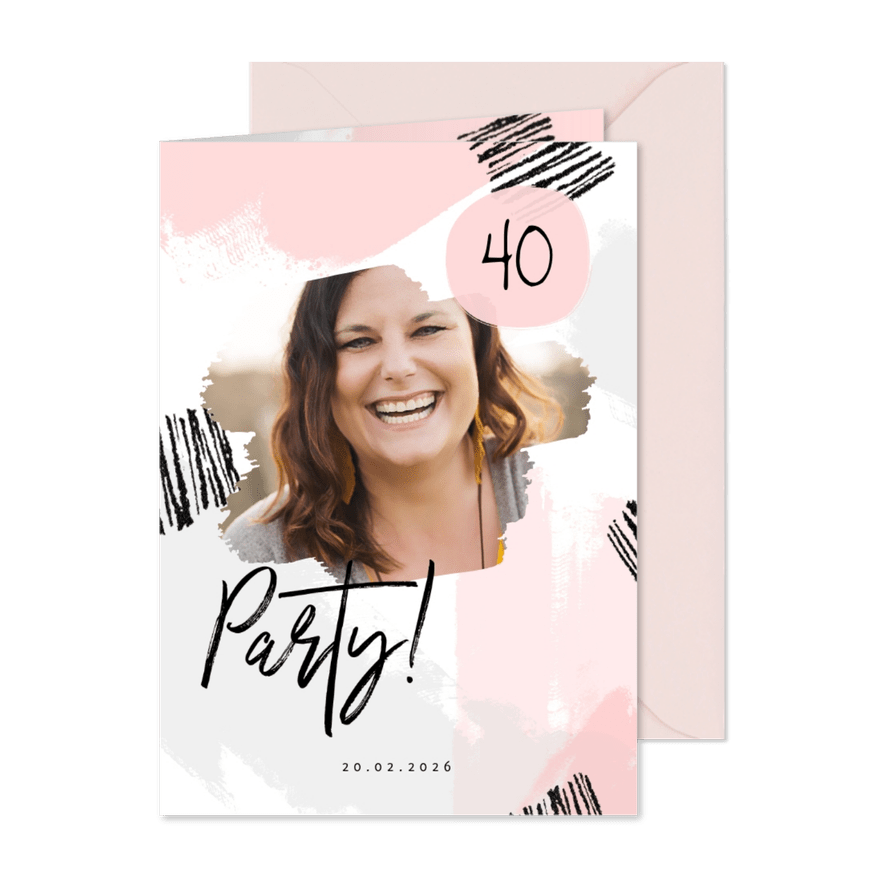 Geburtstagseinladung Foto und rosa Farbstreifen - Karteneindruck
