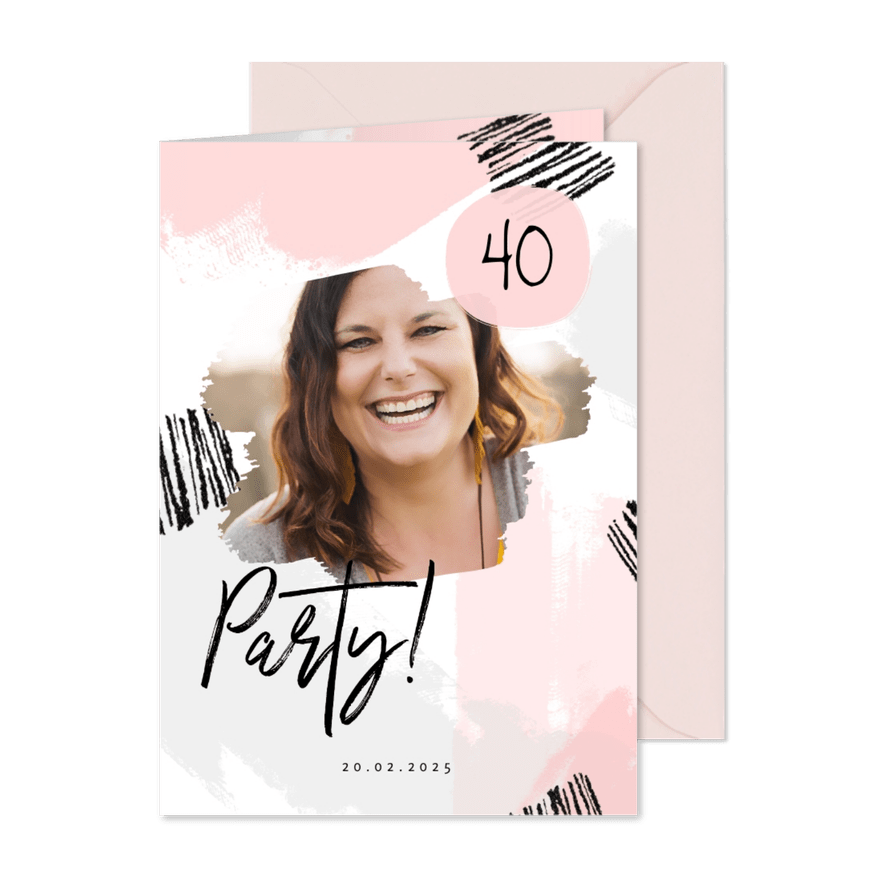 Geburtstagseinladung Foto und rosa Farbstreifen - Karteneindruck