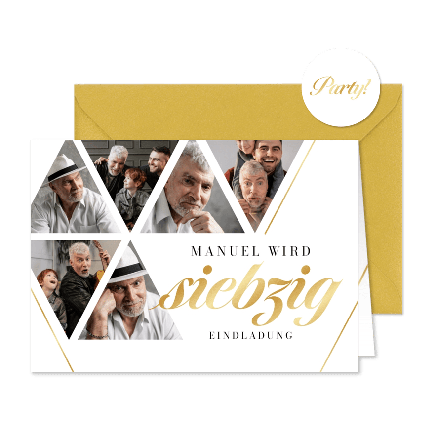 Geburtstagseinladung Fotocollage Dreiecke - Karteneindruck
