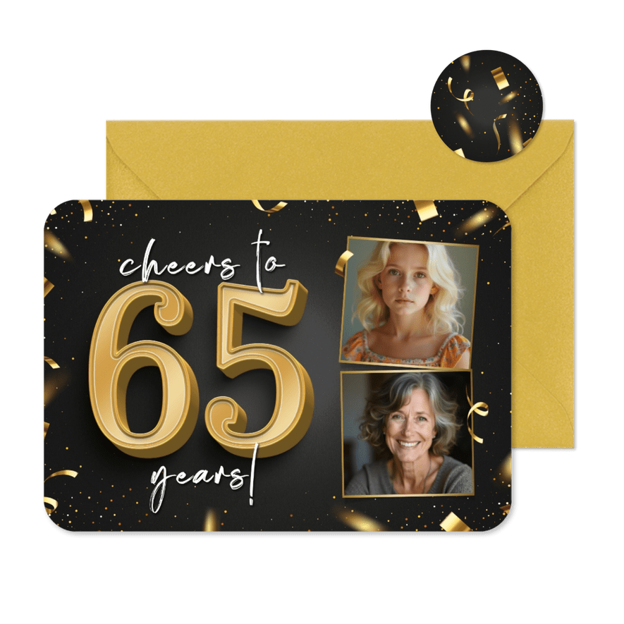 Geburtstagseinladung Fotokarte 'Cheers to 65 years' - Karteneindruck