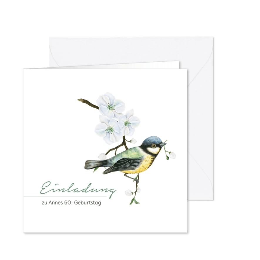 Geburtstagseinladung Frühlingsbote Vogel - Karteneindruck
