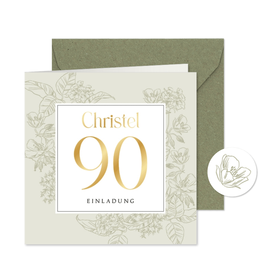 Geburtstagseinladung goldenes Alter & Blumen - Karteneindruck