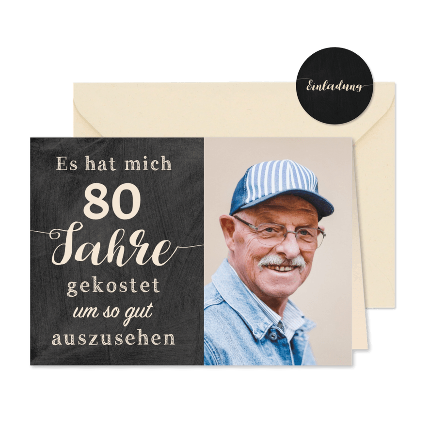Geburtstagseinladung Gut aussehen 80 - Karteneindruck
