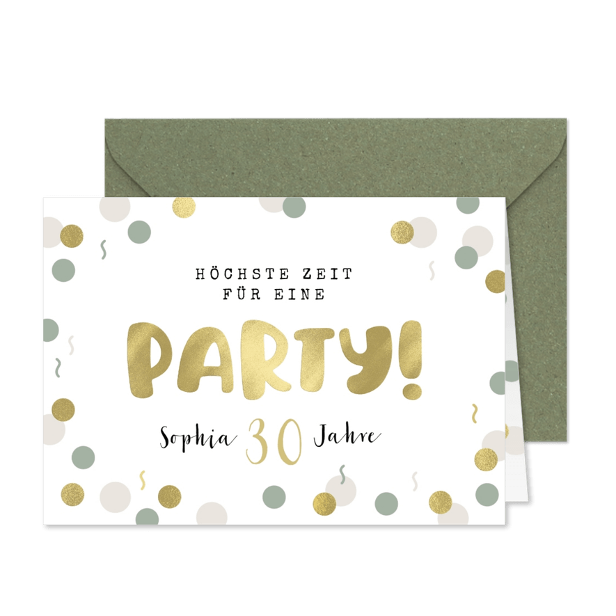 Geburtstagseinladung 'Höchste Zeit für eine Party' - Karteneindruck
