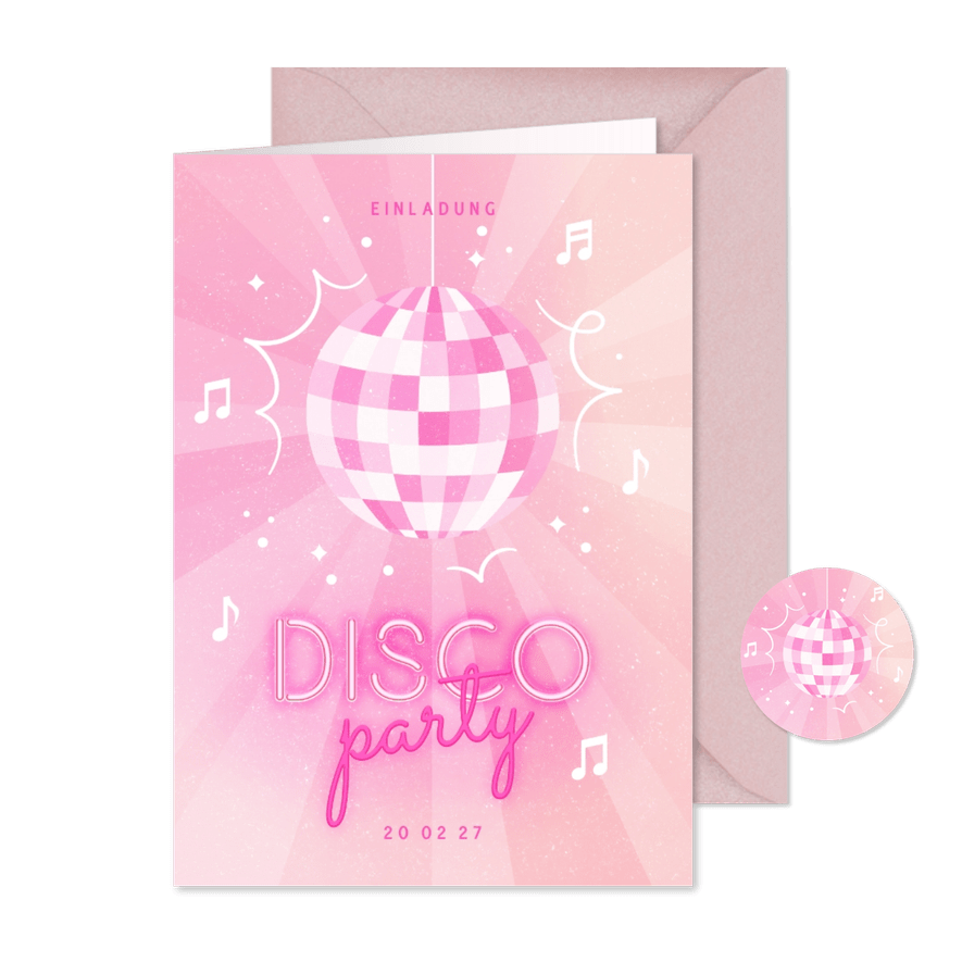 Geburtstagseinladung Kinder Discoparty 12. Geburtstag - Karteneindruck