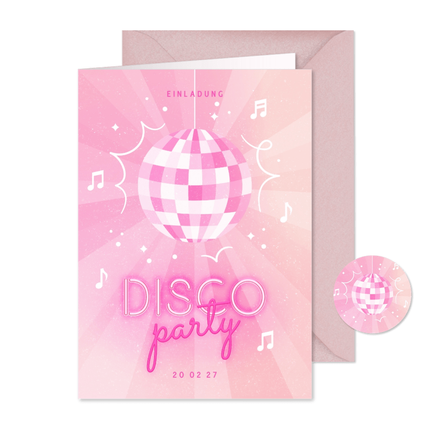 Geburtstagseinladung Kinder Discoparty 12. Geburtstag - Karteneindruck