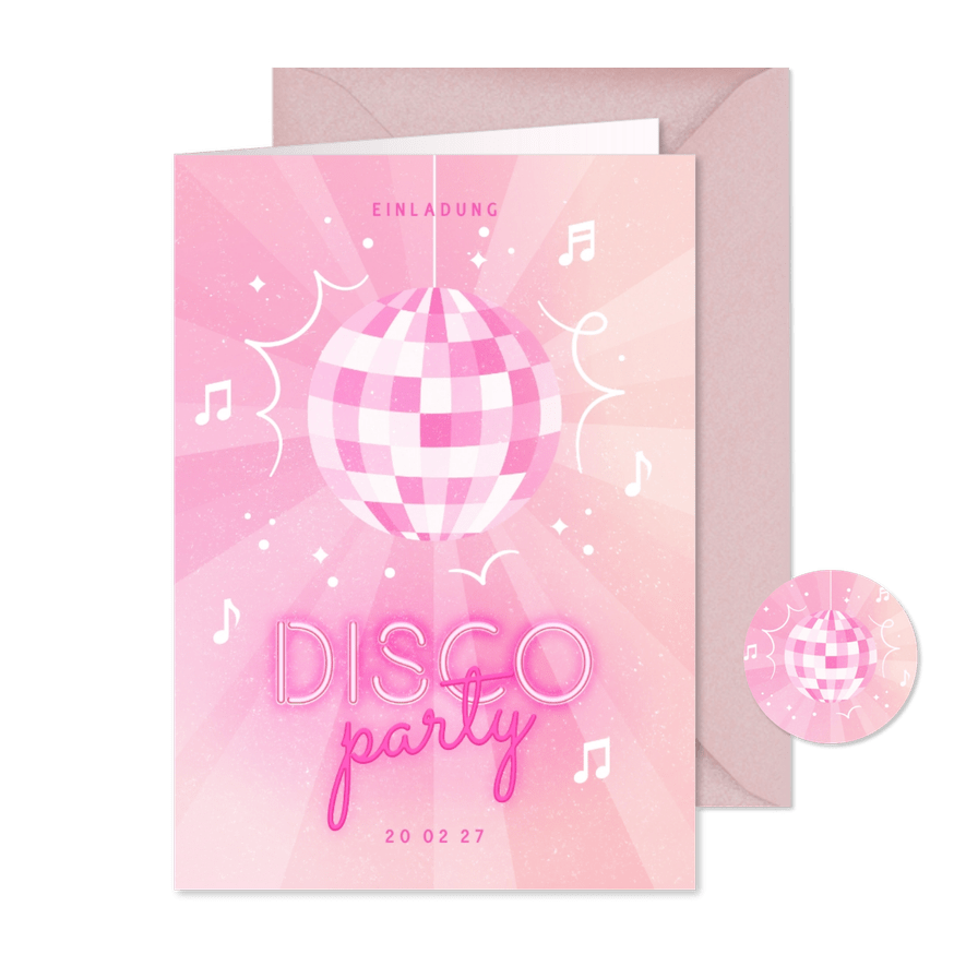Geburtstagseinladung Kinder Discoparty 12. Geburtstag - Karteneindruck
