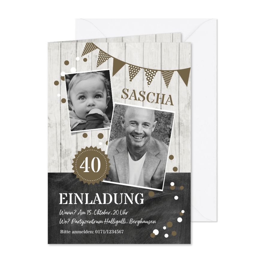 Geburtstagseinladung Kontraste olive 40 - Karteneindruck
