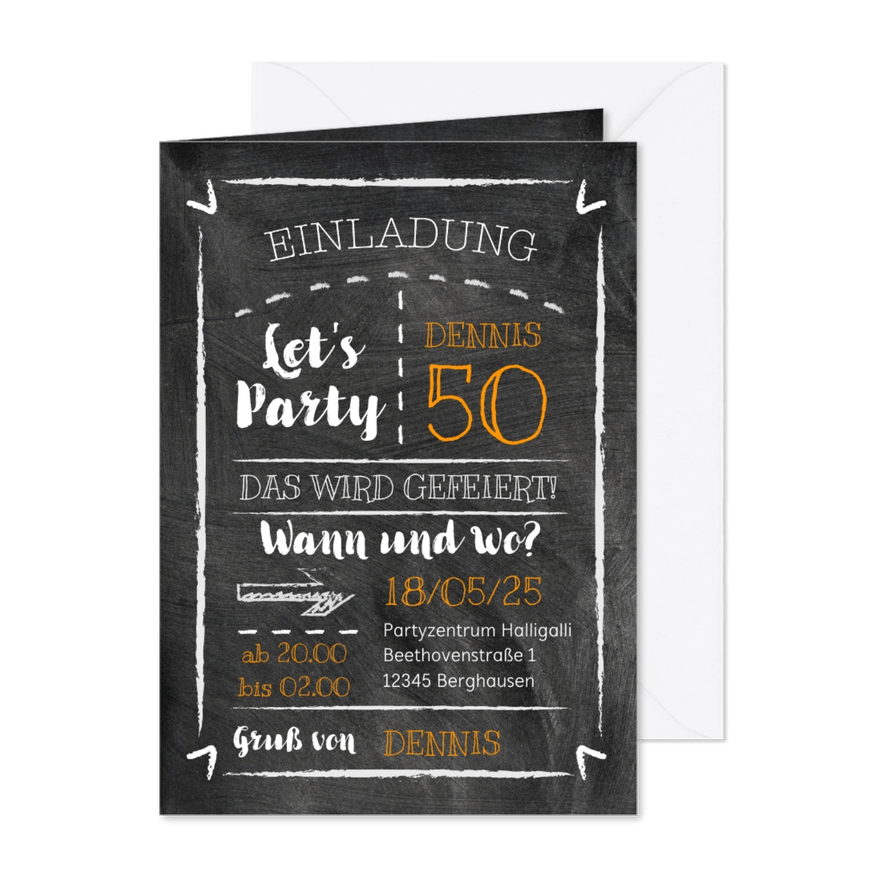 Geburtstagseinladung Kreide-Party - Karteneindruck
