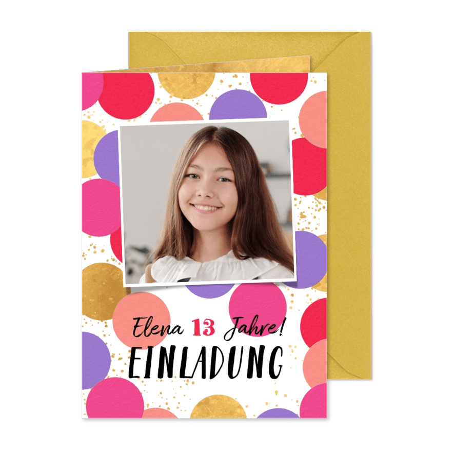 Geburtstagseinladung Mädchen Konfetti in pink 13 Jahre - Karteneindruck
