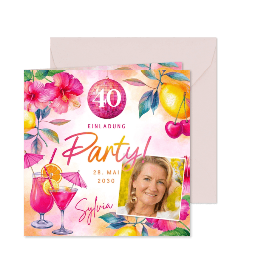 Geburtstagseinladung mit Foto tropische Cocktails - Karteneindruck