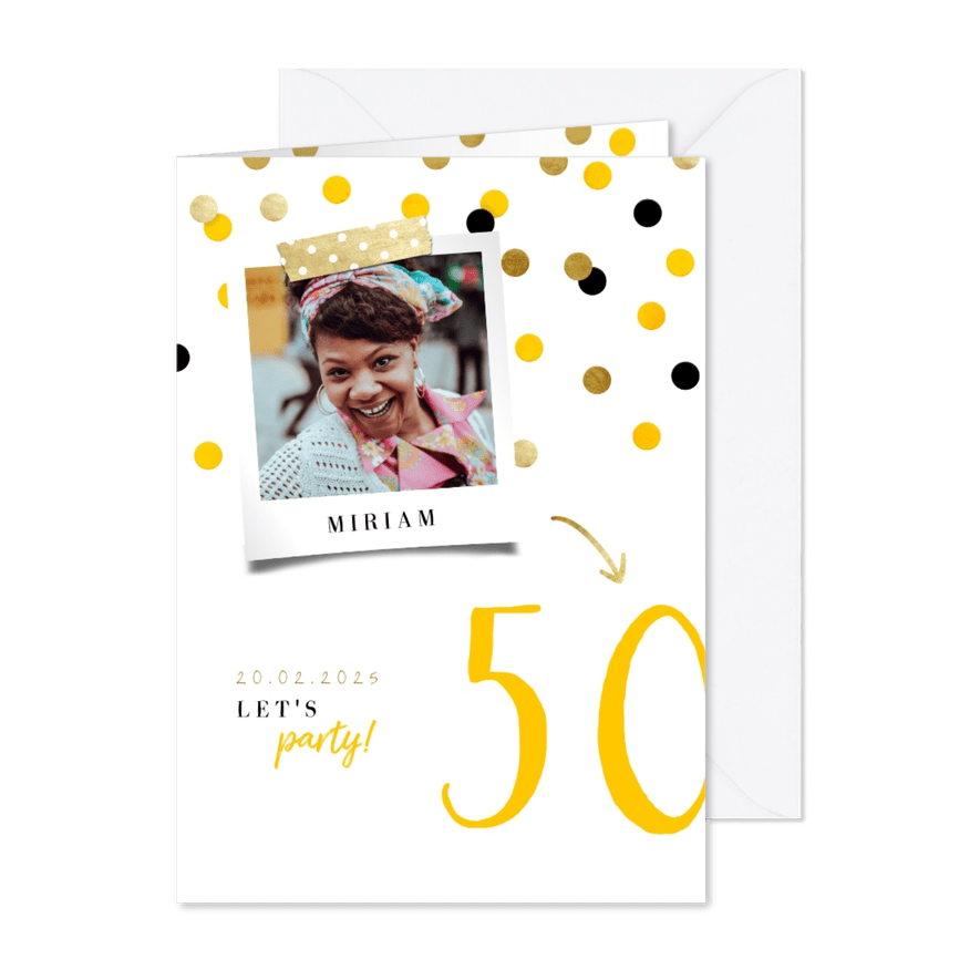 Geburtstagseinladung mit Foto und Konfetti - Karteneindruck