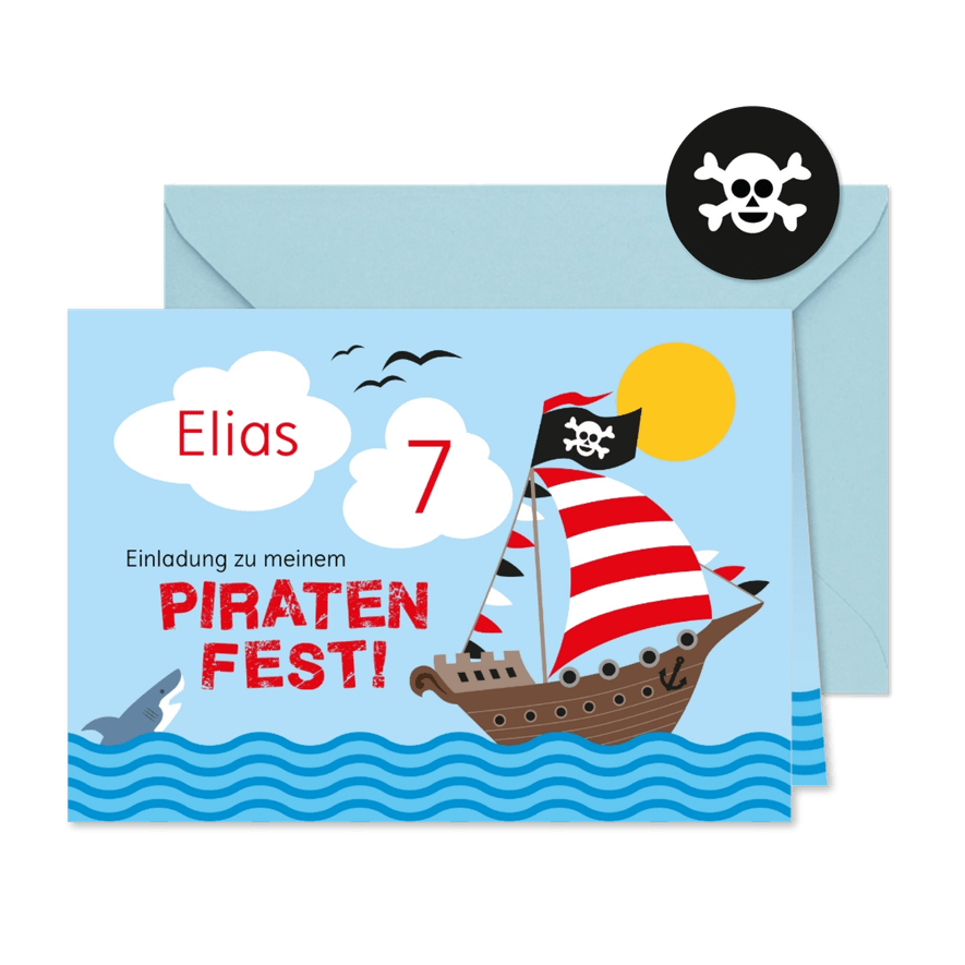 Geburtstagseinladung mit Piratenschiff 7. Geburtstag - Karteneindruck