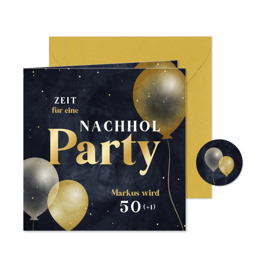 Geburtstagseinladung Nachholparty Luftballons - Karteneindruck
