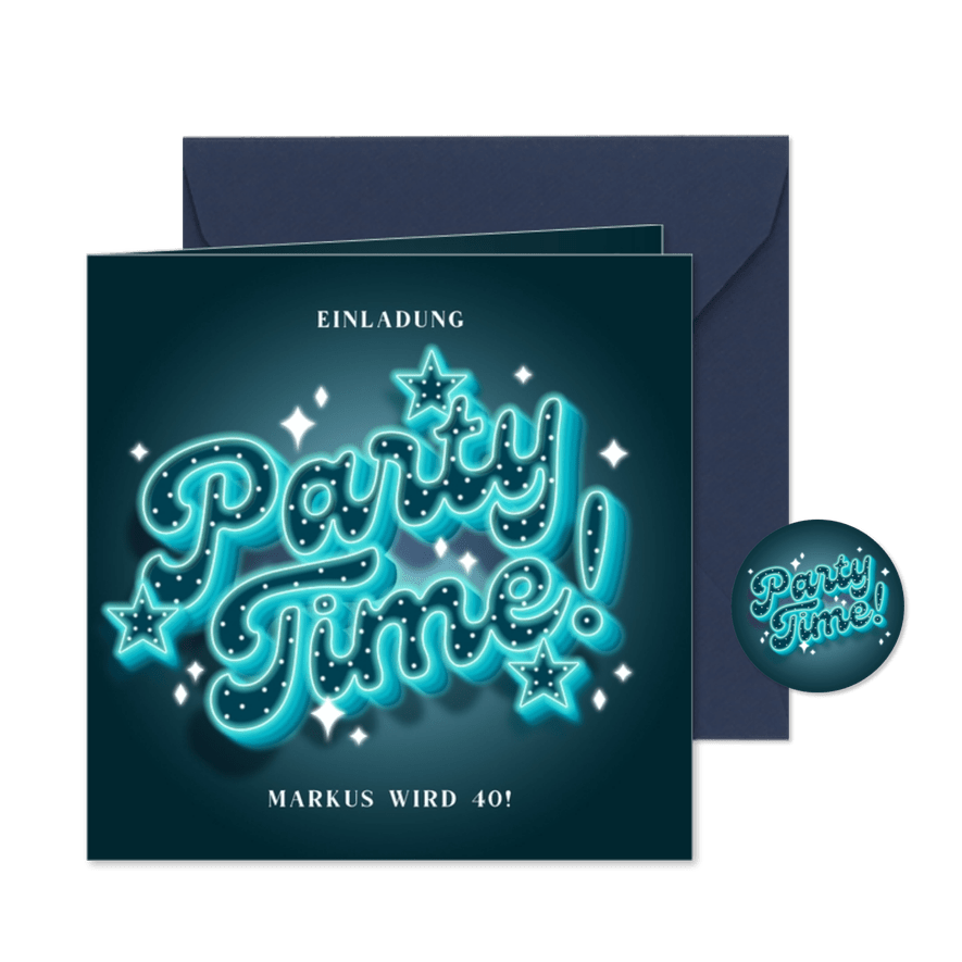 Geburtstagseinladung Neonlook 'Party Time' - Kartenvorschau