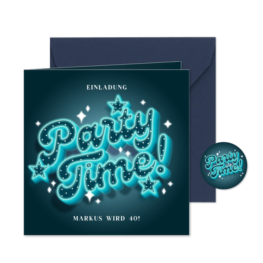 Geburtstagseinladung Neonlook 'Party Time' - Karteneindruck
