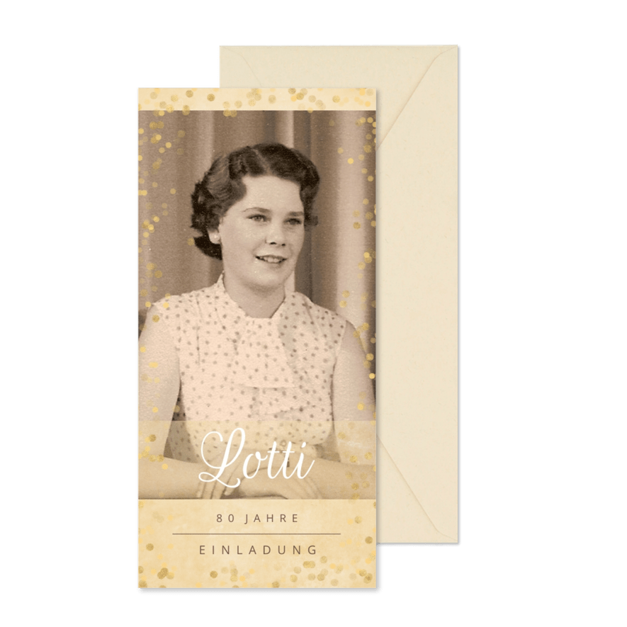 Geburtstagseinladung nostalgisch mit altem Foto - Karteneindruck
