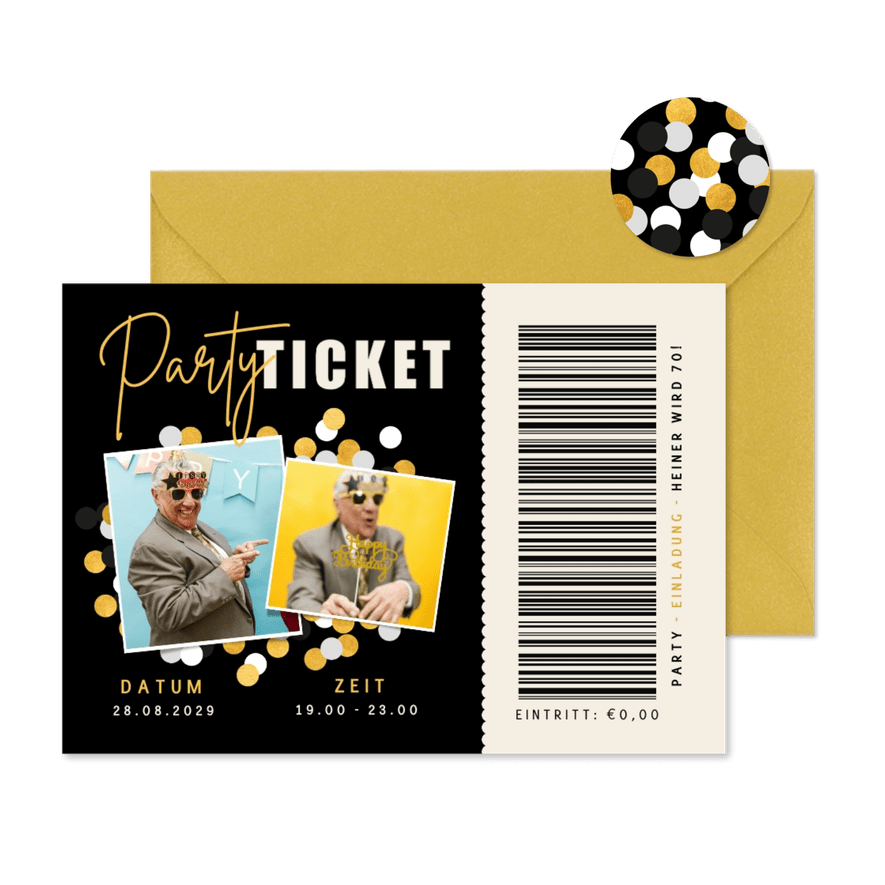 Geburtstagseinladung 'Partyticket' - Karteneindruck

