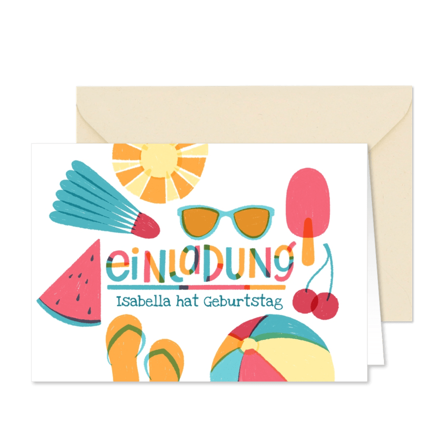 Geburtstagseinladung Pool-Party - Karteneindruck
