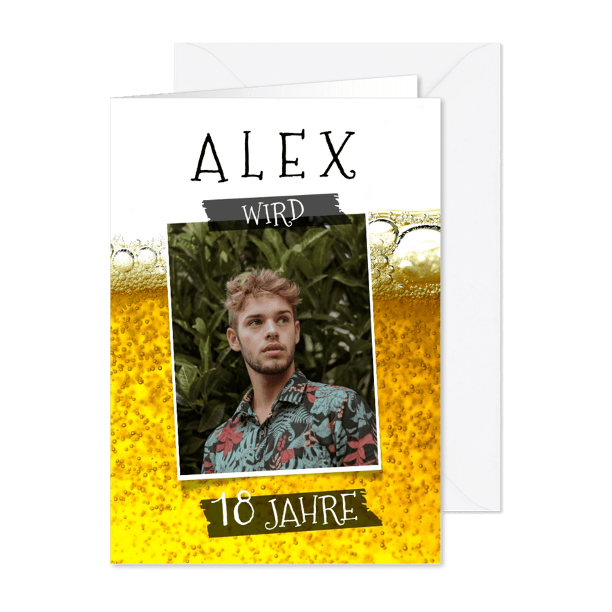 Geburtstagseinladung Porträt auf Bier - Karteneindruck