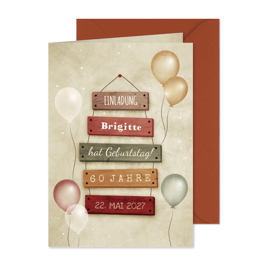 Geburtstagseinladung Schilder & Luftballons - Karteneindruck
