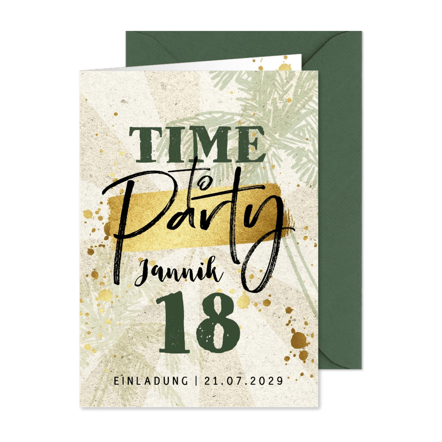 Geburtstagseinladung 'Time to Party' Sommer Palmen - Karteneindruck