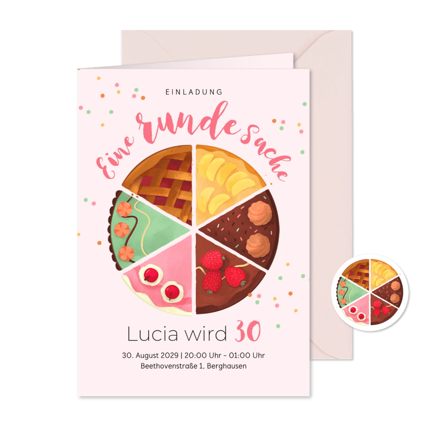 Geburtstagseinladung Torte 30. Geburtstag 'runde Sache' - Karteneindruck
