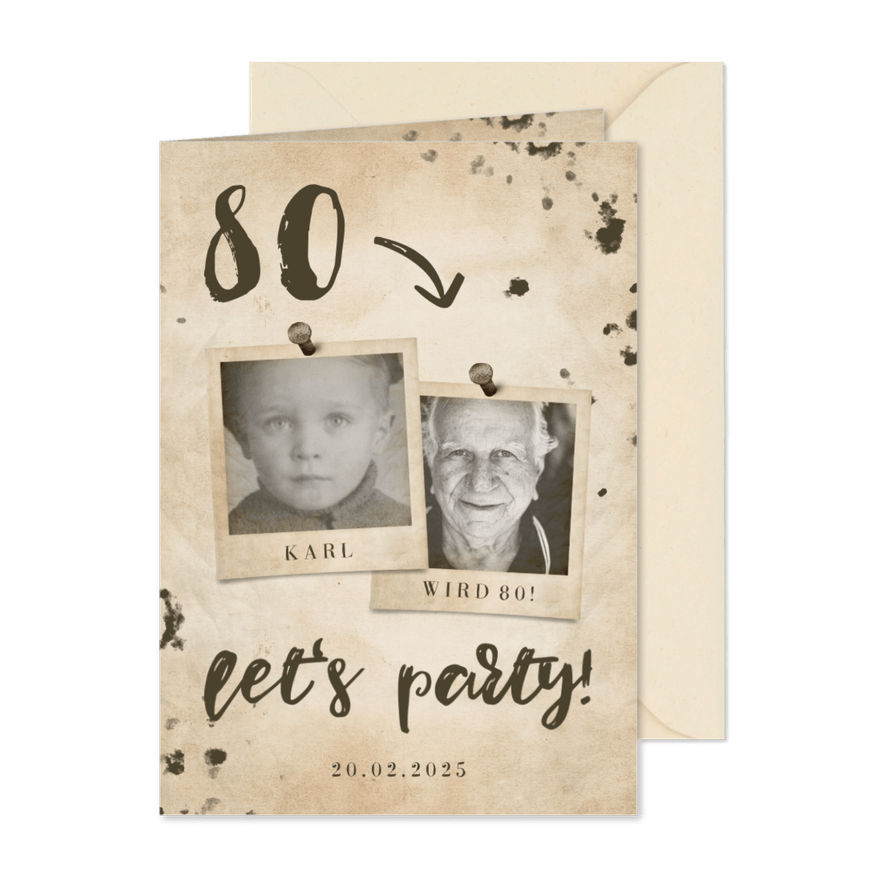 Geburtstagseinladung Vintage mit Fotos - Karteneindruck