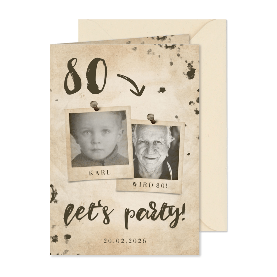 Geburtstagseinladung Vintage mit Fotos - Karteneindruck
