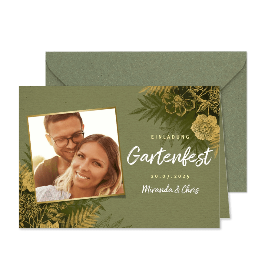 Geburtstagseinladung zum Gartenfest mit Foto - Karteneindruck
