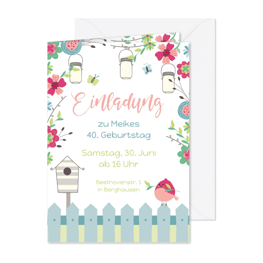 Geburtstagseinladung zum Gartenfest - Karteneindruck
