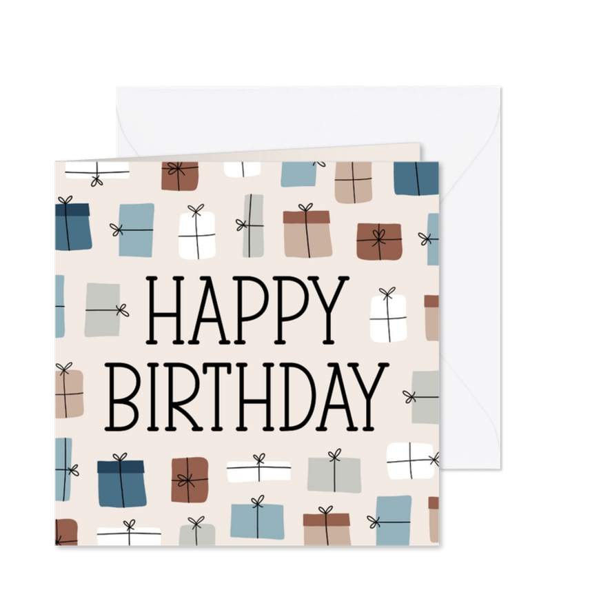 Geburtstagsgrußkarte 'Happy Birthday' Geschenke - Karteneindruck