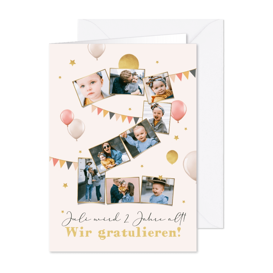 Geburtstagskarte 2. Geburtstag Fotocollage - Karteneindruck