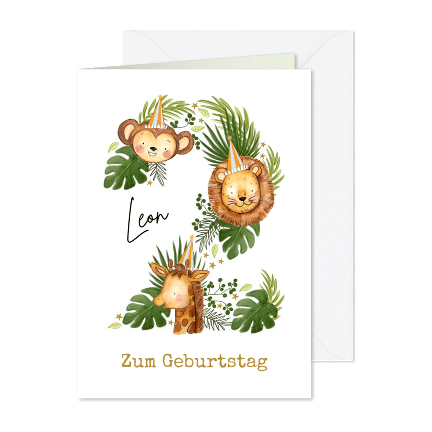 Geburtstagskarte 2. Geburtstag wilde Tiere - Karteneindruck