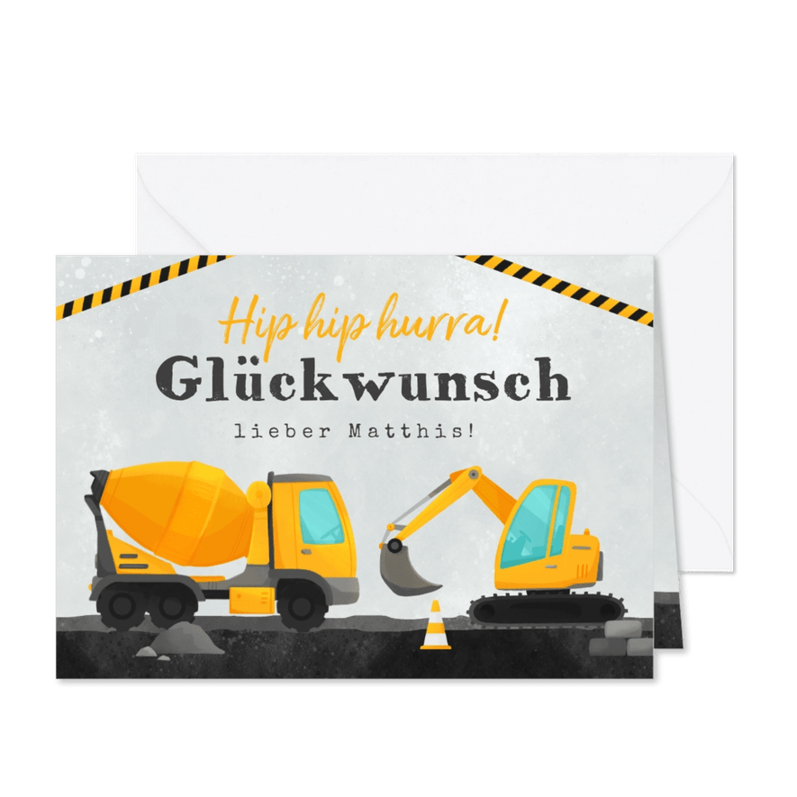 Geburtstagskarte 3. Geburtstag mit Bagger - Karteneindruck