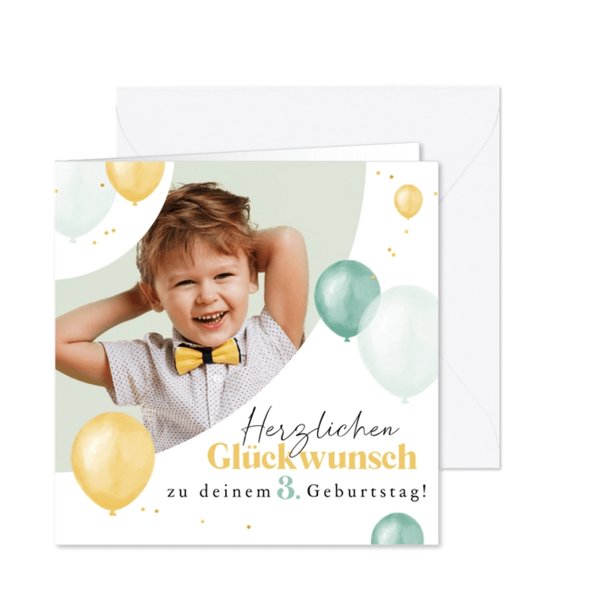 Geburtstagskarte 3. Geburtstag mit Luftballons - Karteneindruck