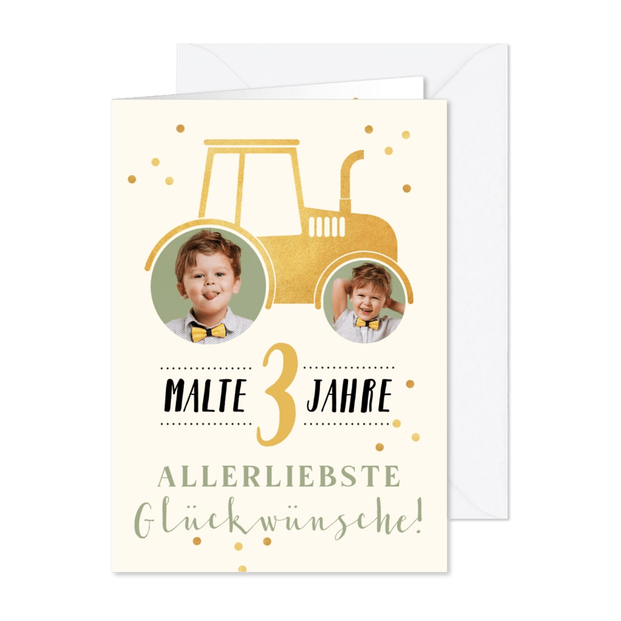 Geburtstagskarte 3. Geburtstag mit Trecker - Karteneindruck